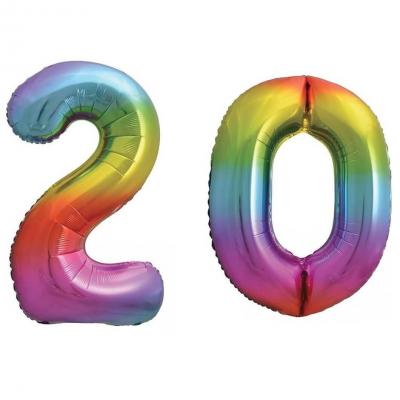 Pack de 2 Ballons géants 20 ans en multicolore 88cm pour la décoration de votre salle d'anniversaire REF/BALMCGM0