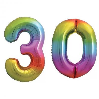Pack de 2 Ballons géants 30 ans en multicolore 88cm pour la décoration de votre salle d'anniversaire REF/BALMCGM0