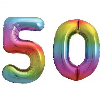 Pack de 2 Ballons géants 50 ans en multicolore 88cm pour la décoration de votre salle d'anniversaire REF/BALMCGM0