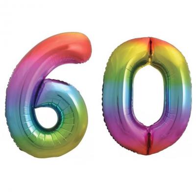 Pack de 2 Ballons géants 60 ans en multicolore 88cm pour la décoration de votre salle d'anniversaire REF/BALMCGM0