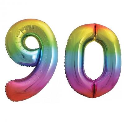 Pack de 2 Ballons géants 90 ans en multicolore 88cm pour la décoration de votre salle d'anniversaire REF/BALMCGM0