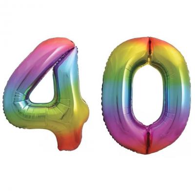 Ballon multicolore chiffre 40 de 36 cm en aluminium pour votre décoration de salle d'anniversaire REF/BALMMC0