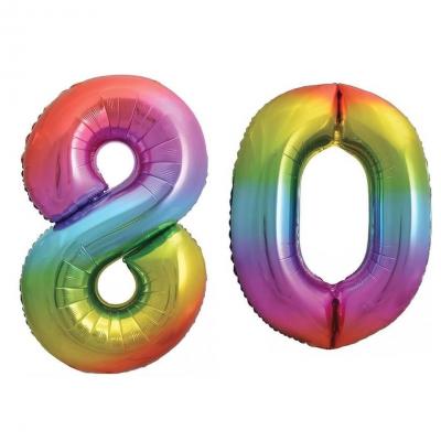 Ballon multicolore chiffre 80 de 36 cm en aluminium pour votre décoration de salle d'anniversaire REF/BALMMC0