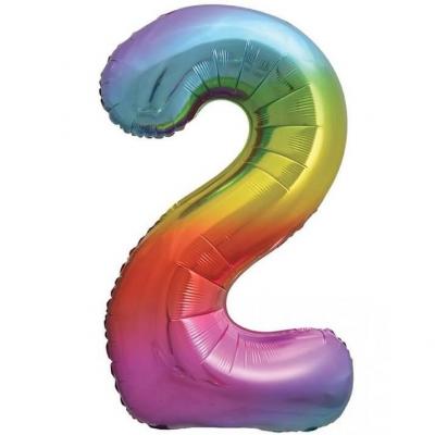 1 Ballon aluminium multicolore de 36cm chiffre 2 pour fête d'anniversaire REF/BALMMC02