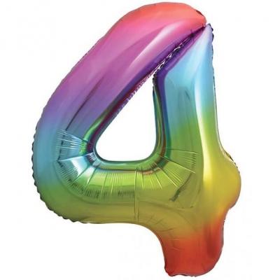 1 Ballon aluminium multicolore de 36cm chiffre 4 pour fête d'anniversaire REF/BALMMC04