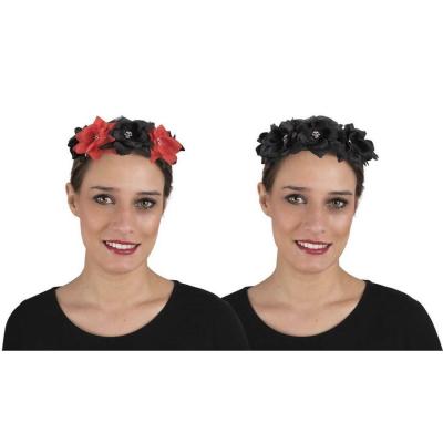 Bandeau Halloween pour cheveux avec fleurs et tête de mort décorative (x1) REF/10755 Modèle Aléatoire