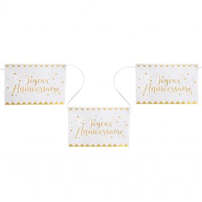 Banderole joyeux anniversaire blanche et or 5m (x1) REF/5666