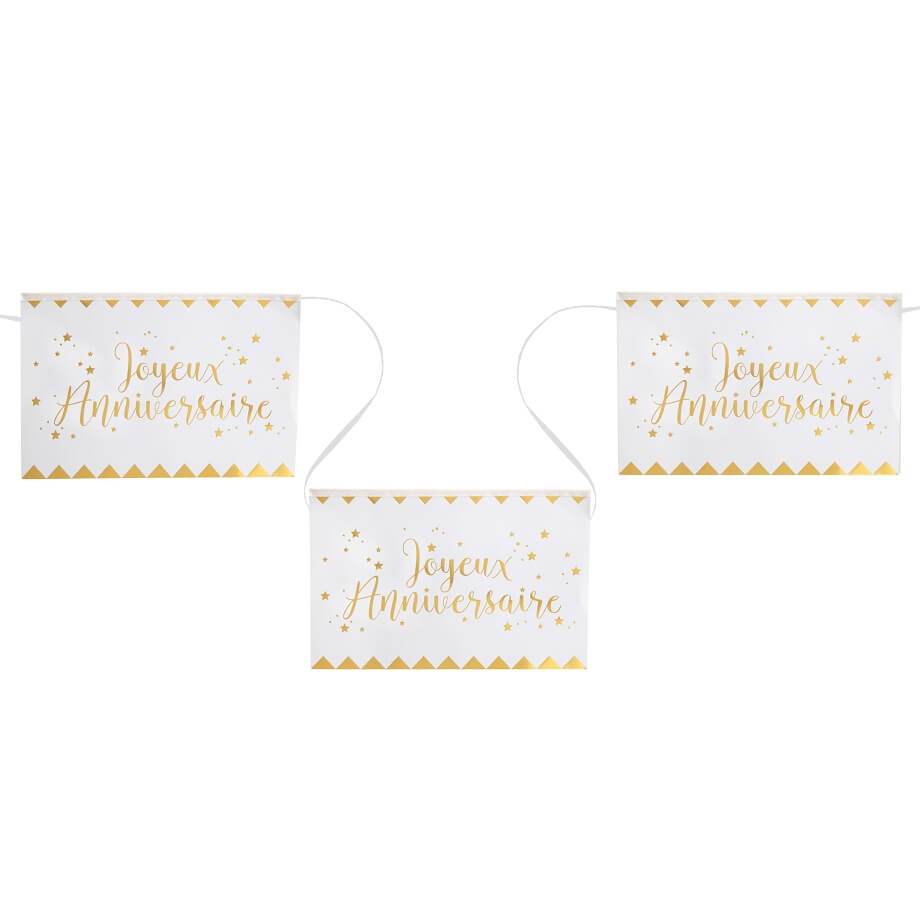 Banderole anniversaire blanche et or metallisee