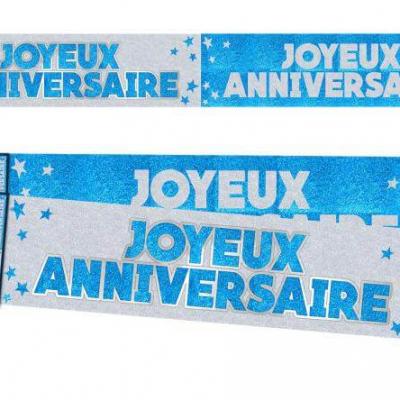 Bannière anniversaire pailletée: Bleu turquoise et blanc (x1) REF/BANP00B