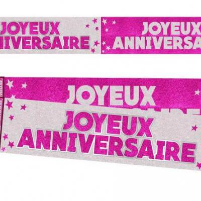 Bannière anniversaire pailletée: Fuchsia et blanc (x1) REF/BANP00R