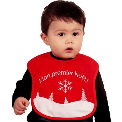 Bavoir bebe mon premier noel rouge et blanc