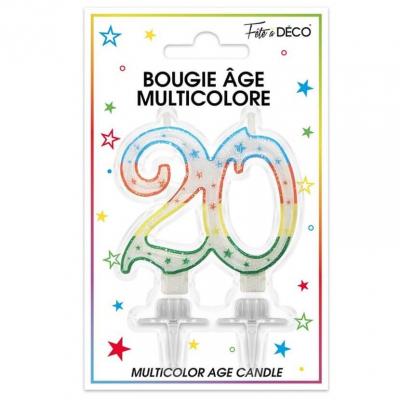 Bba02 bougie fete anniversaire multicolore 20ans