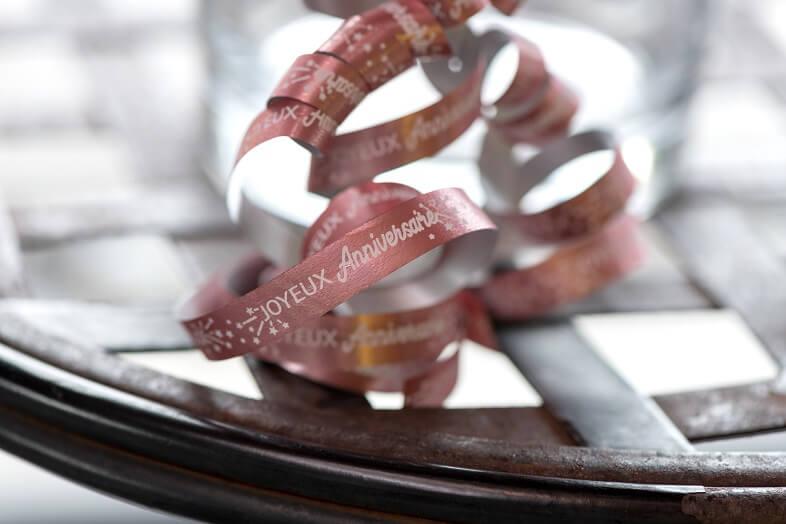 Bobine ruban bolduc anniversaire rose gold