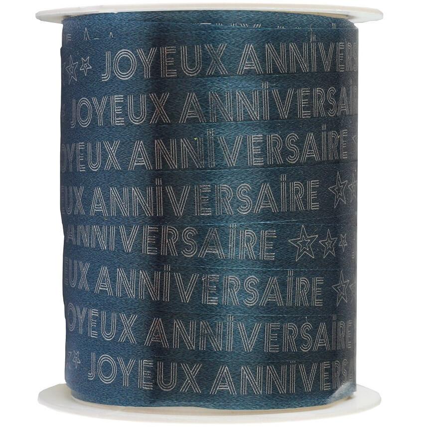 Bobine ruban Bolduc anniversaire bleu Canard et argent REF/7982