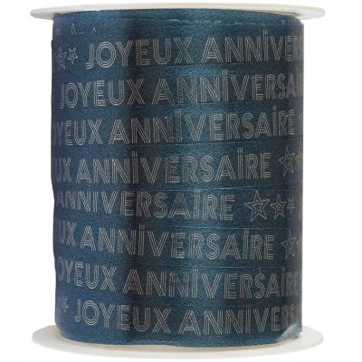 Sublime bobine ruban Bolduc Joyeux Anniversaire bleu Canard et argent 10mm x 25m (x1) REF/7982