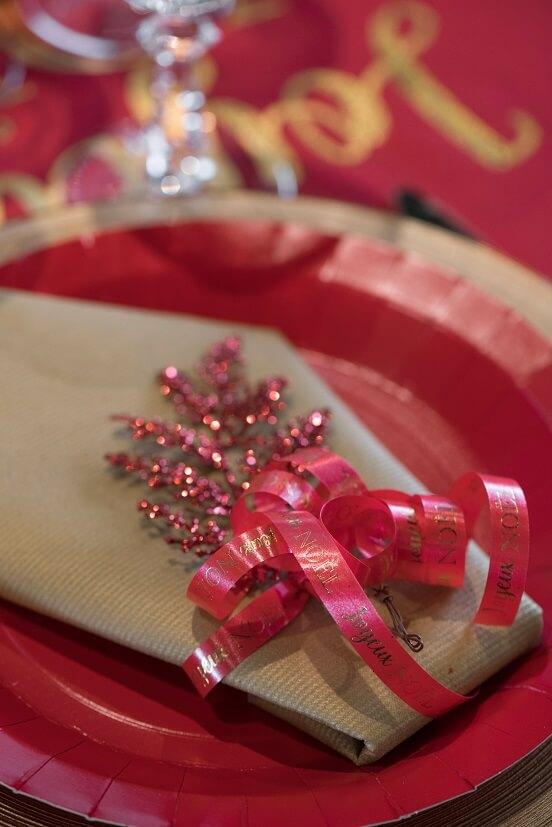 Bobine ruban bolduc rouge et dore or noel