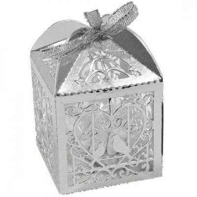 Boite a dragee mariage cage colombes et coeur argent
