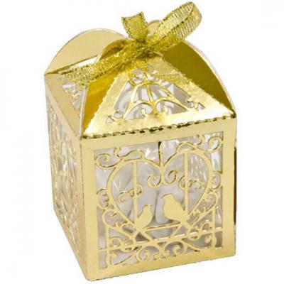 Boite a dragee mariage cage colombes et coeur or