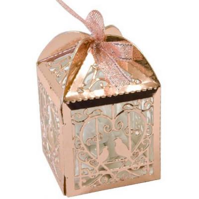 Boite a dragee mariage cage colombes et coeur rose gold