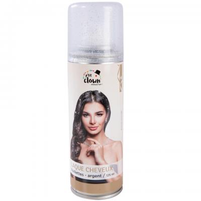 Bombe aerosol spray laque cheveux argent paillete