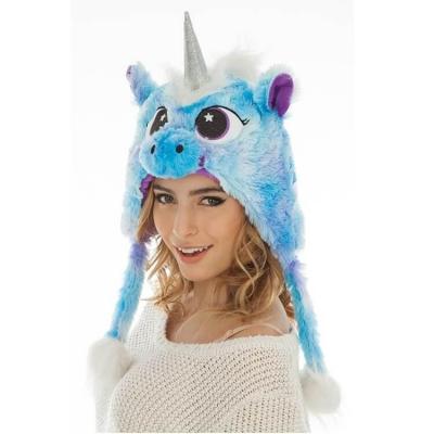 1 Bonnet adulte Licorne bleu turquoise et violet avec effet peluche REF/C4338