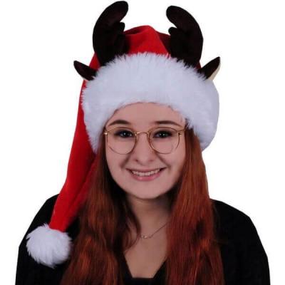 Bonnet Noël adulte rouge avec cornes et oreilles de Renne (x1) REF/NDZ114
