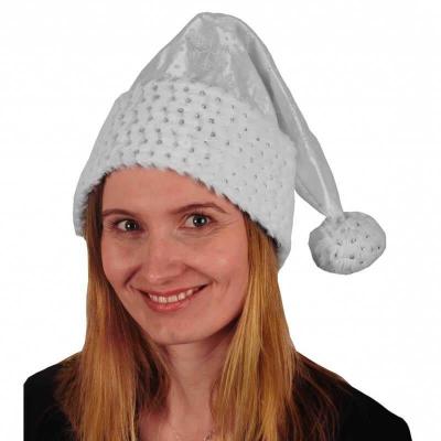 Bonnet de noël adulte blanc en satin et flocons brillants (x1) REF/N77192