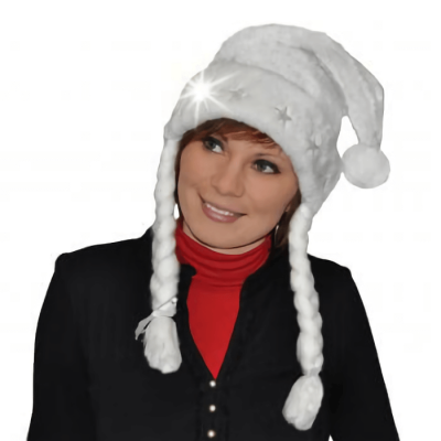 Bonnet de noël blanc lumineux, pailleté et tresse (x1) REF/NUD262L