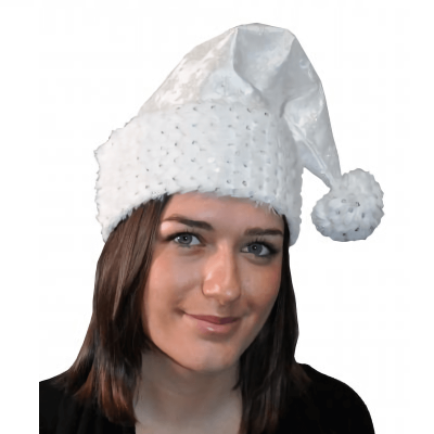 Bonnet de noel adulte blanc aspect satin
