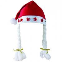 Bonnet de noel adulte tresses avec etoile lumineuse blanc et rouge 