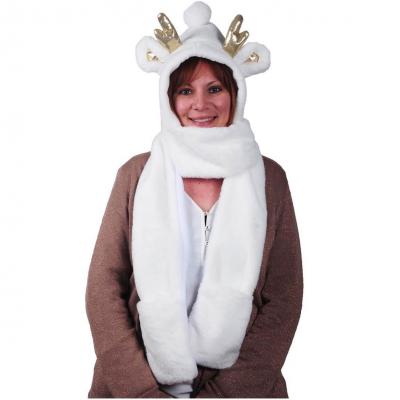 1 Bonnet de Noël adulte en écharpe avec des cornes de Renne blanc et doré or REF/NDD319