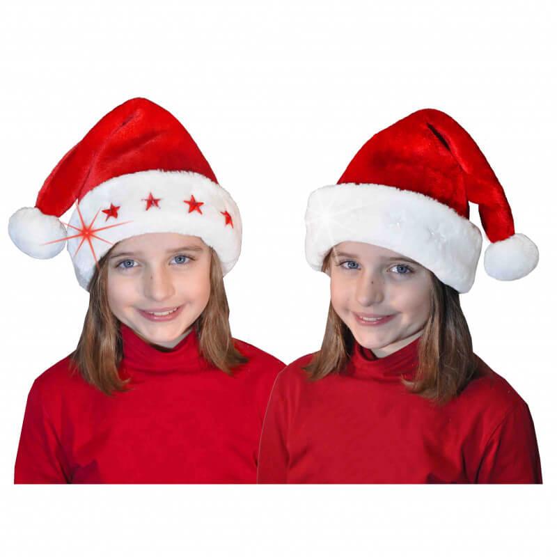 Bonnet de noel enfant avec etoiles lumineuses rouge et blanc