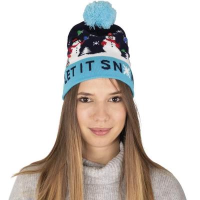 Bonnet de noel lumineux bleu avec bonhomme de neige