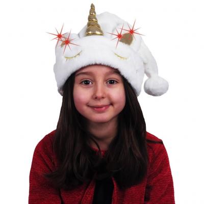 1 Bonnet de Noël lumineux Licorne enfant blanc et doré or métallisé REF/NEDD303L