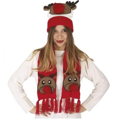 Bonnet et echarpe de noel adulte avec motif renne