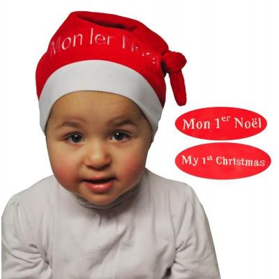 Bonnet pour bébé blanc et rouge Mon 1er Noël (x1) REF/NE77272