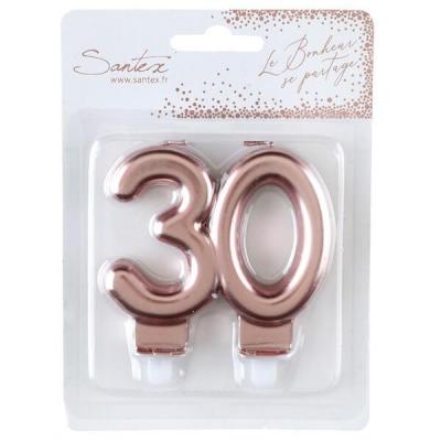 Bougie anniversaire 30 ans rose gold metallique pour deco gateau