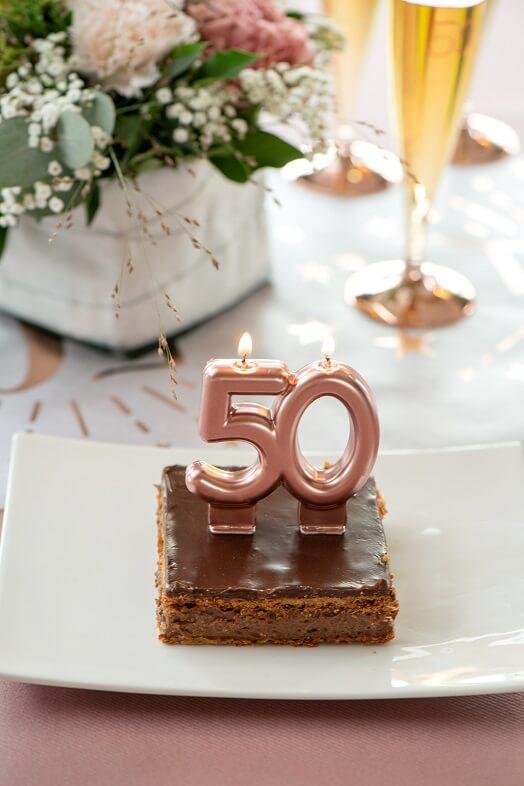 Bougie 50ans anniversaire rose gold deco gateau