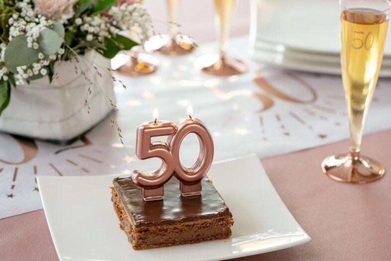 Décoration gâteau anniversaire bougie 50ans rose gold R/6932