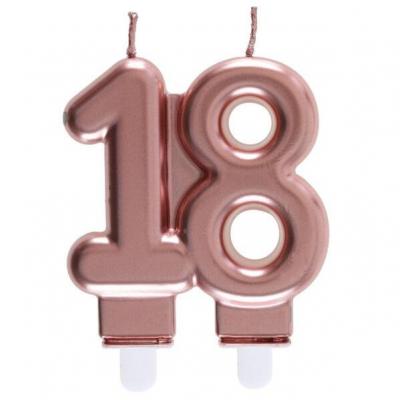 Bougie anniversaire 18 ans rose gold metallique pour deco gateau