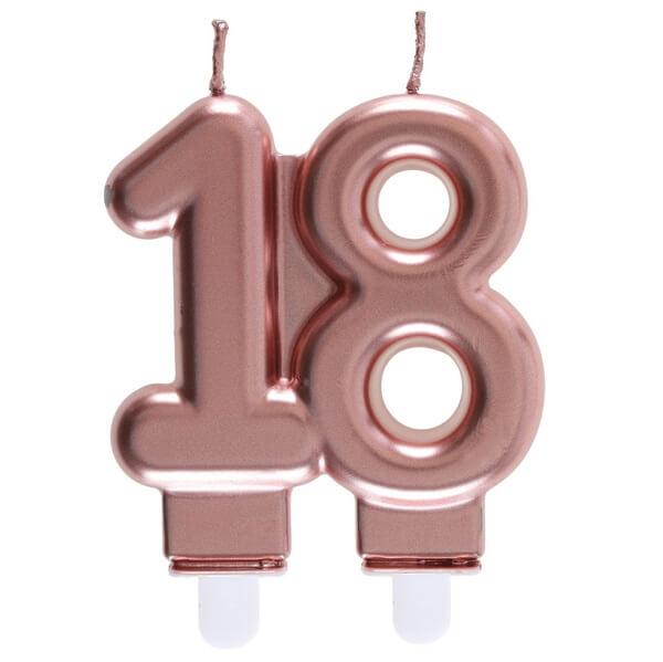 Bougie anniversaire 18 ans rose gold metallique pour deco gateau