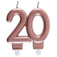 Bougie anniversaire 20 ans rose gold metallique pour deco gateau