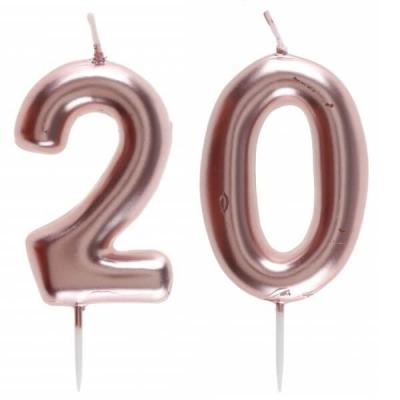 1 Pack bougie 20 ans pour gâteau anniversaire rose gold métallique sur pique REF/7305
