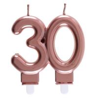 Bougie anniversaire 30 ans rose gold metallique pour deco gateau