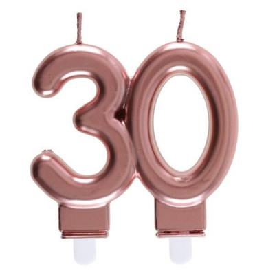 Décoration gâteau anniversaire avec bougie 30 ans rose gold métallique (x1) REF/6932