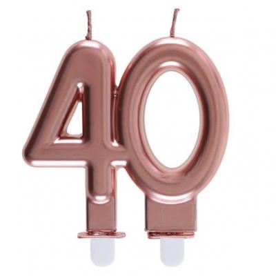 Bougie anniversaire 40 ans rose gold metallique pour deco gateau