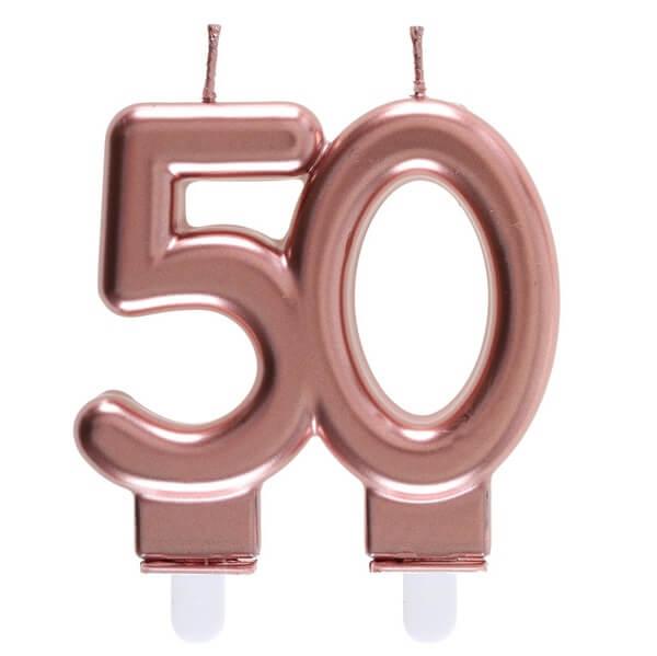 Décoration gâteau anniversaire bougie 50ans rose gold R/6932