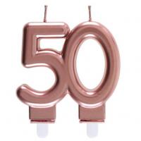 Bougie anniversaire 50 ans rose gold metallique pour deco gateau
