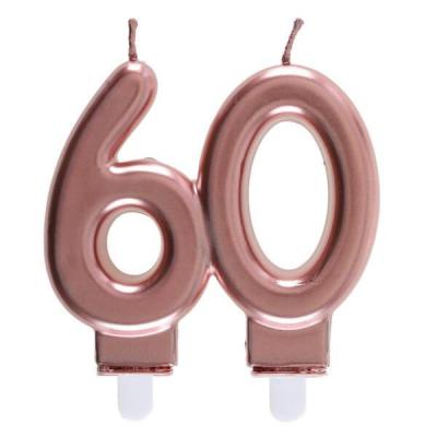 Bougie anniversaire 60 ans rose gold metallique pour deco gateau