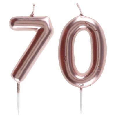 1 Pack bougie 70 ans pour gâteau anniversaire rose gold métallique sur pique REF/7305